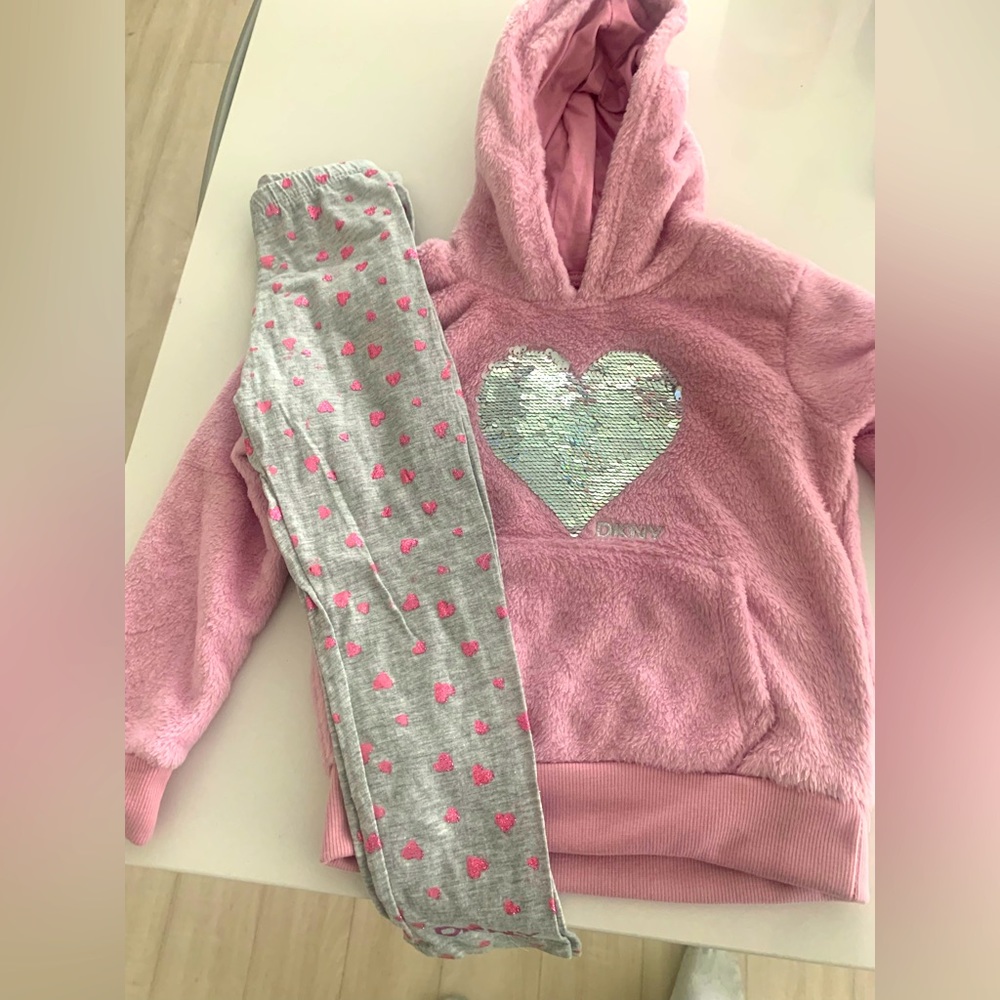 Girls DKNY faux fur hoodie with leggings